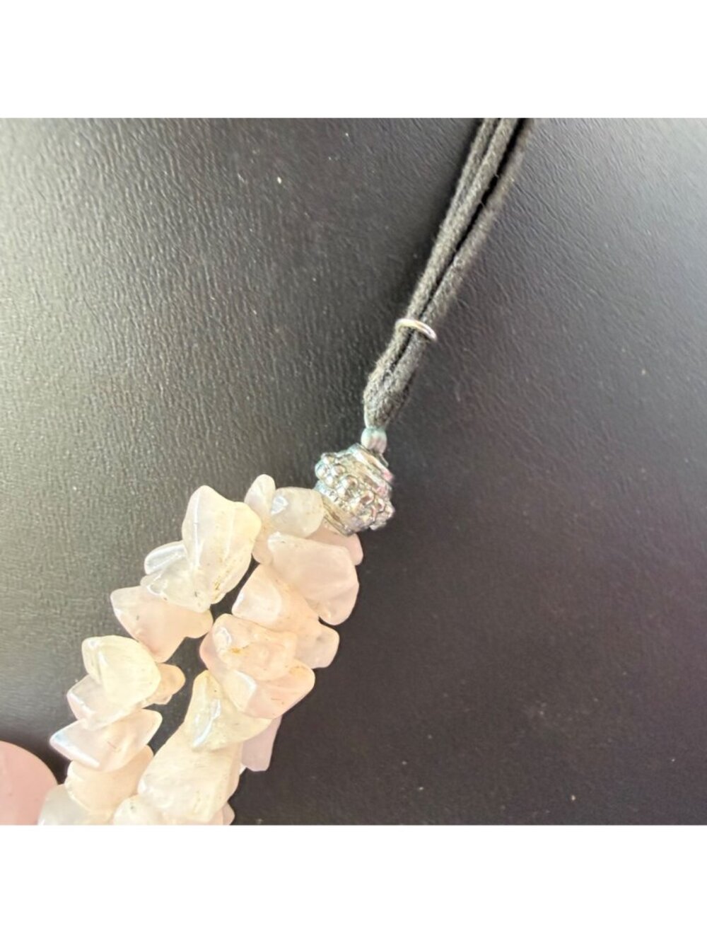 Rose Quartz Beaded Statement Necklace With Adjustable Black Cord - Picture 5 of 6